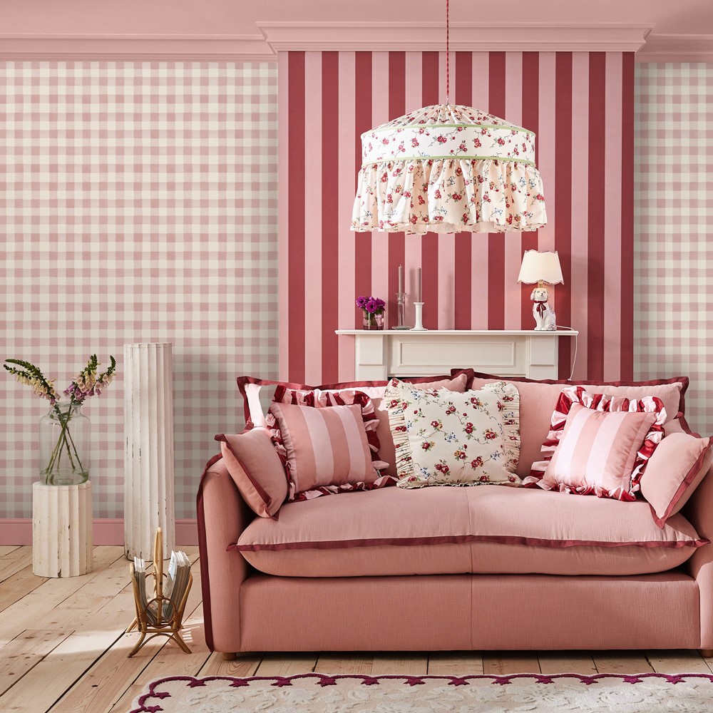 Painted Gingham Wallpaper 125515 by Cath Kidston in Pink